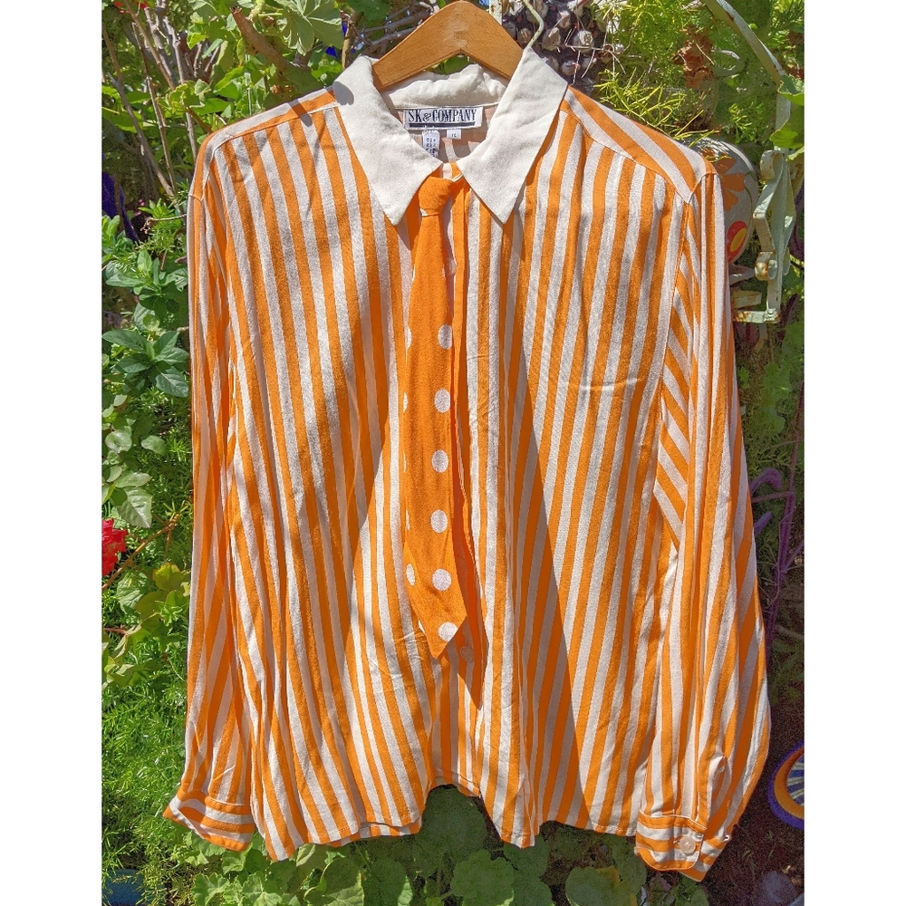 Vintage 80s orange & cream stripe blouse